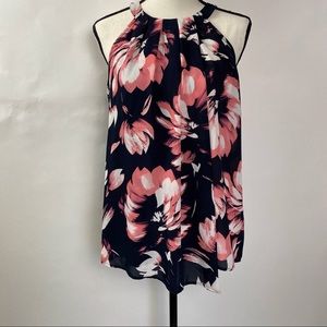 The Limited Floral Halter Blouse - Pink and Navy